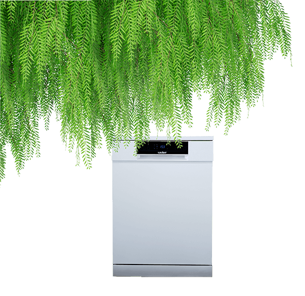 Composicion de una lavavajillas sauber con hojas