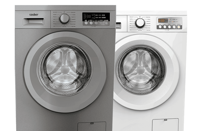 Dos lavadoras, una inox y otra blanca